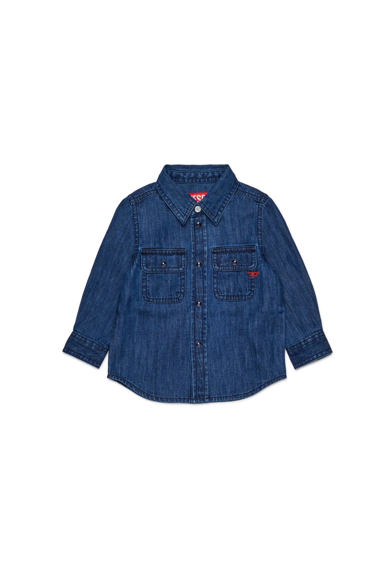 CAMICIA IN DENIM BLU SCURO CON LOGO ROSSO DIESEL - Angel Luxury