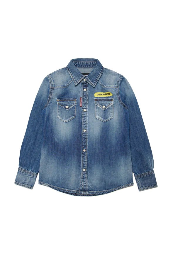 CAMICIA IN DENIM BLU SFUMATO DSQUARED2 - Angel Luxury