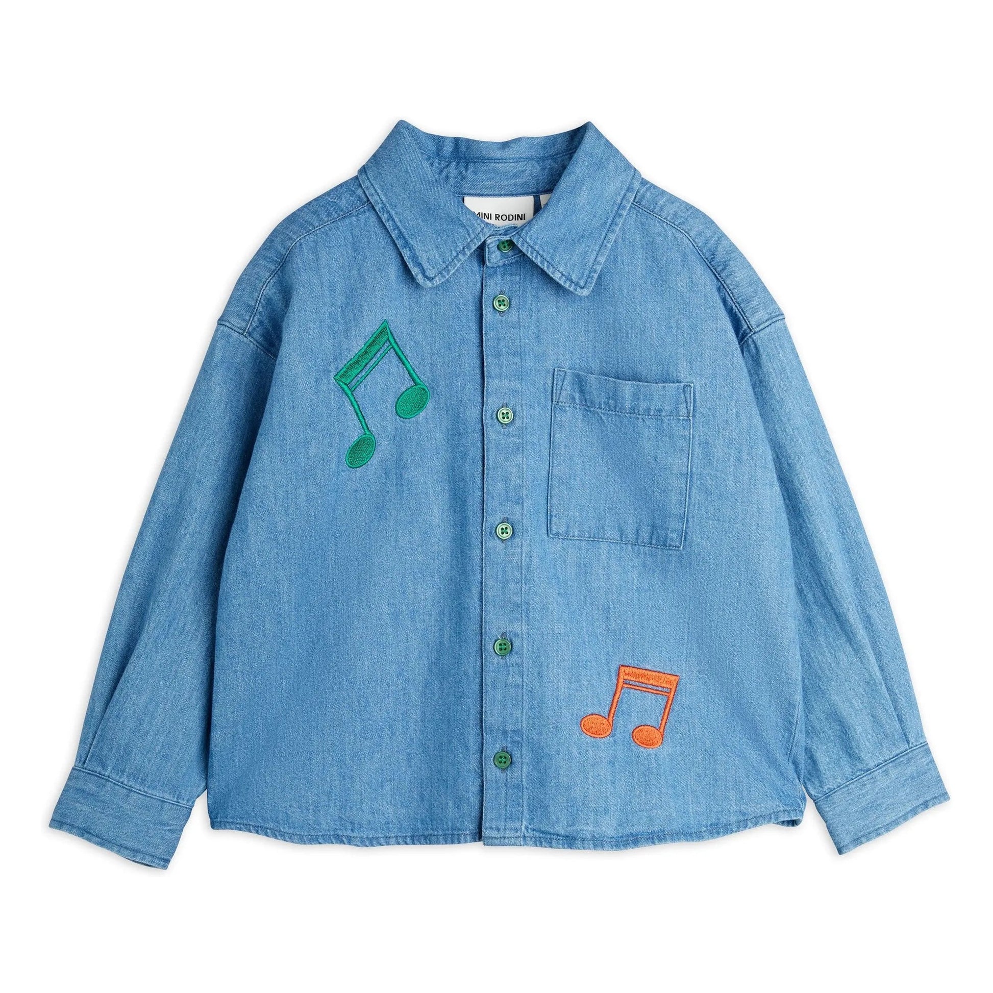 CAMICIA IN DENIM CON NOTE MUSICALI MINI RODINI - Angel Luxury