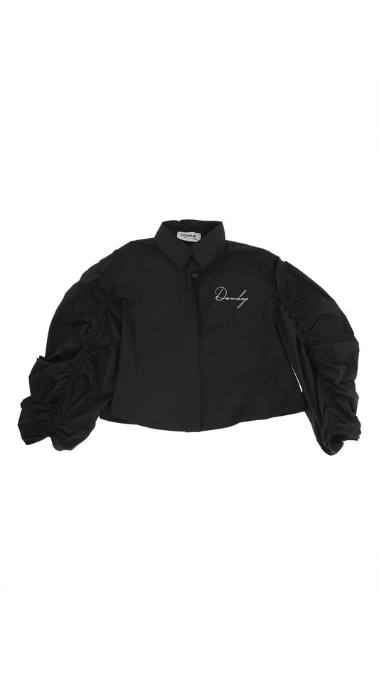 CAMICIA TAFFETTAS MANICA CON ARRICCIO NERO LOGO ARGENTO DONDUP - Angel Luxury