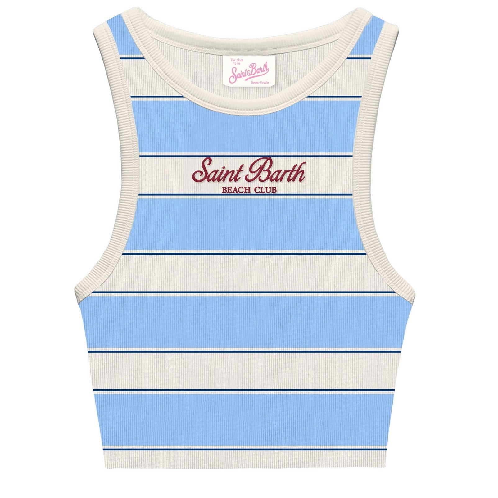 CANOTTA A RIGHE BIANCO E AZZURRO CON LOGO BORDEAUX MC2 SAINT BARTH - Angel Luxury