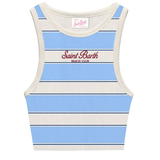 CANOTTA A RIGHE BIANCO E AZZURRO CON LOGO BORDEAUX MC2 SAINT BARTH - Angel Luxury