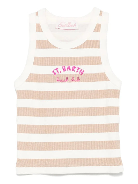 CANOTTA BEIGE CON LOGO FUCSIA MC2 SAINT BARTH - Angel Luxury