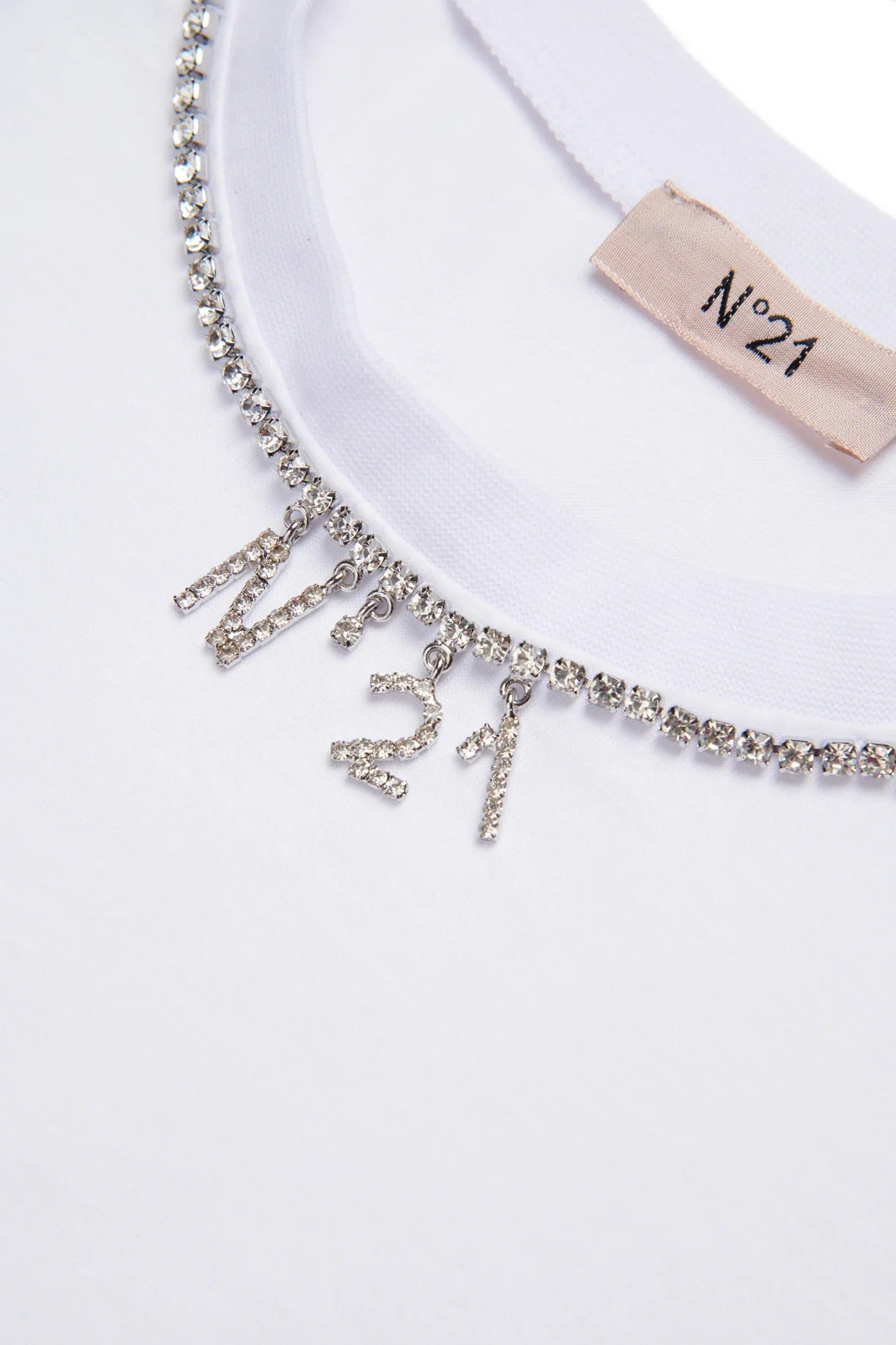 CANOTTA BIANCA CON STRASS EFFETTO COLLANA N21 - Angel Luxury