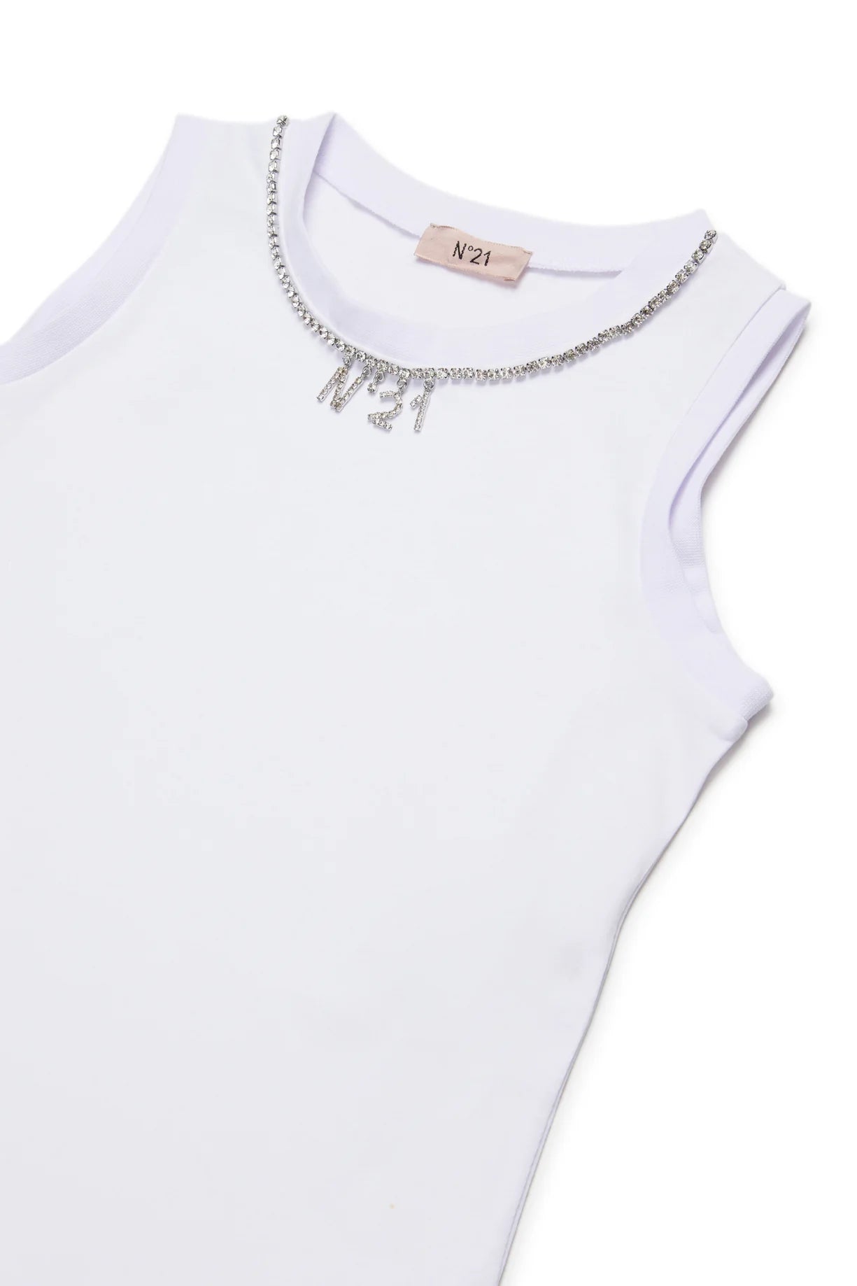 CANOTTA BIANCA CON STRASS EFFETTO COLLANA N21 - Angel Luxury
