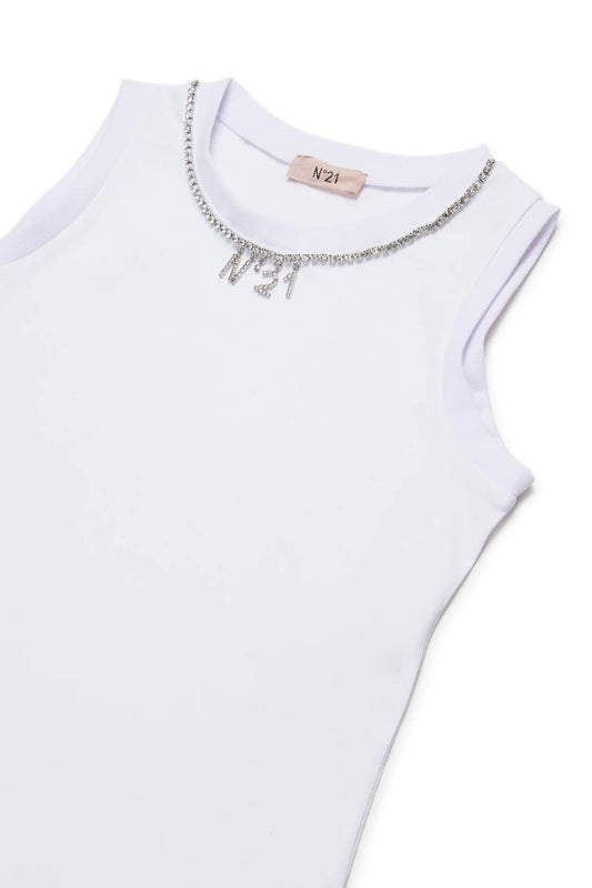 CANOTTA BIANCA CON STRASS EFFETTO COLLANA N21 - Angel Luxury