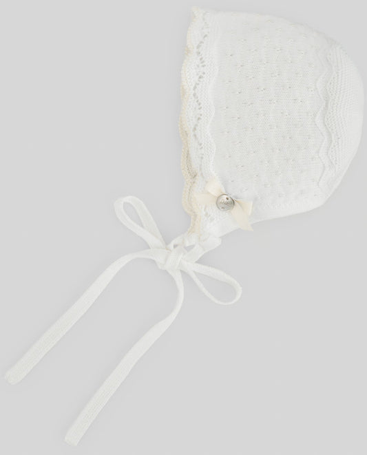 CAPPELLINO BIANCO CON LACCI NEONATA PAZ RODRIGUEZ - Angel Luxury