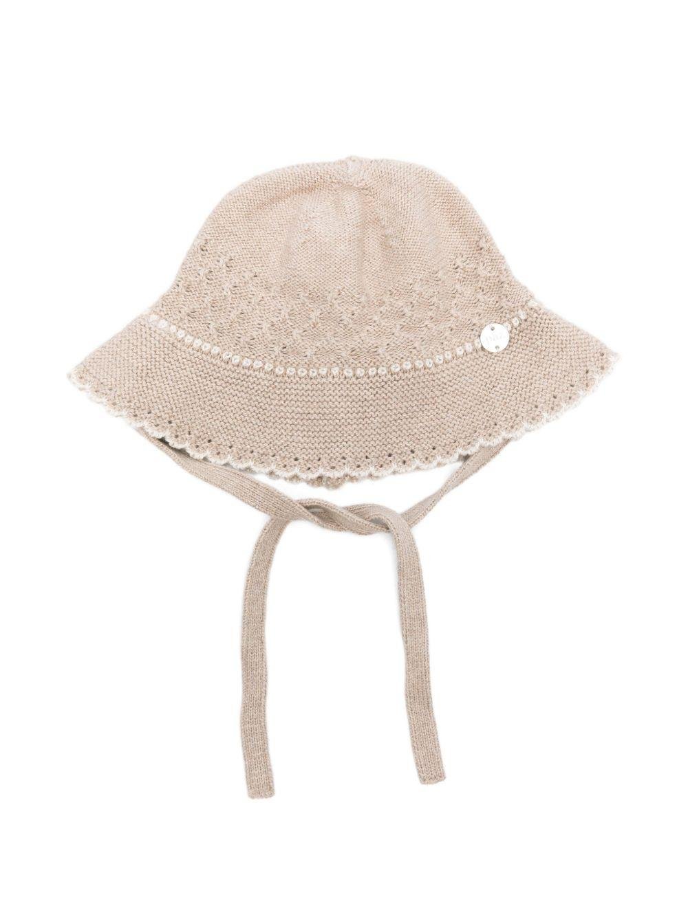 CAPPELLINO NEONATA IN PIZZO BEIGE PAZ RODRIGUEZ - Angel Luxury