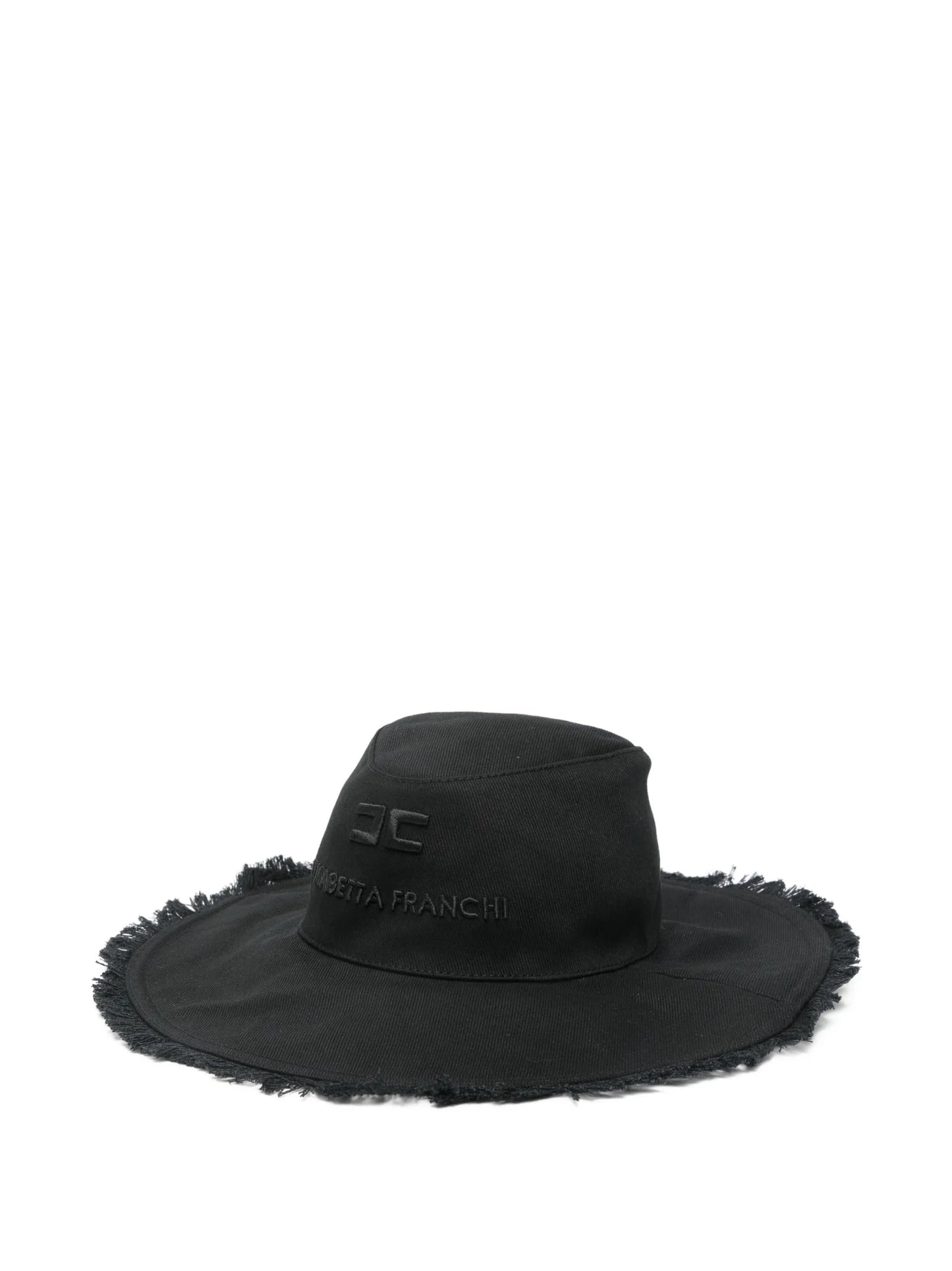 CAPPELLO CON FRANGE NERO CON LOGO IN RICAMO ELISABETTA FRANCHI - Angel Luxury