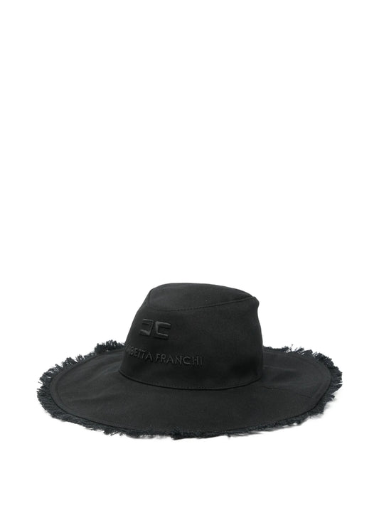 CAPPELLO CON FRANGE NERO CON LOGO IN RICAMO ELISABETTA FRANCHI - Angel Luxury