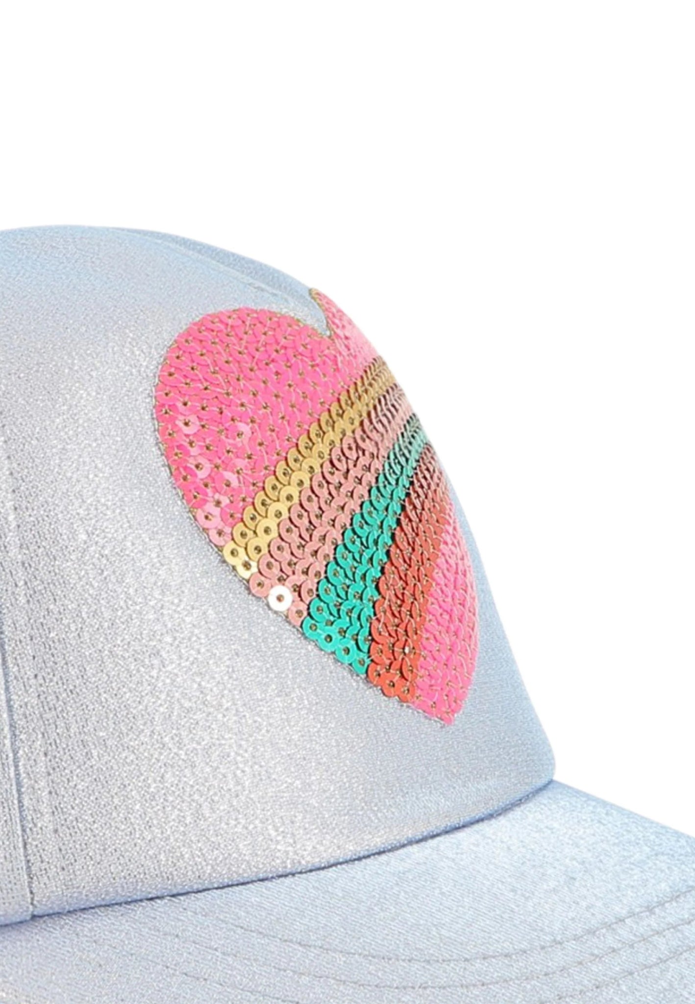 CAPPELLO CON VISIERA METALIZZATO CON CUORE IN PAILLETTES BILLIEBLUSH - Angel Luxury