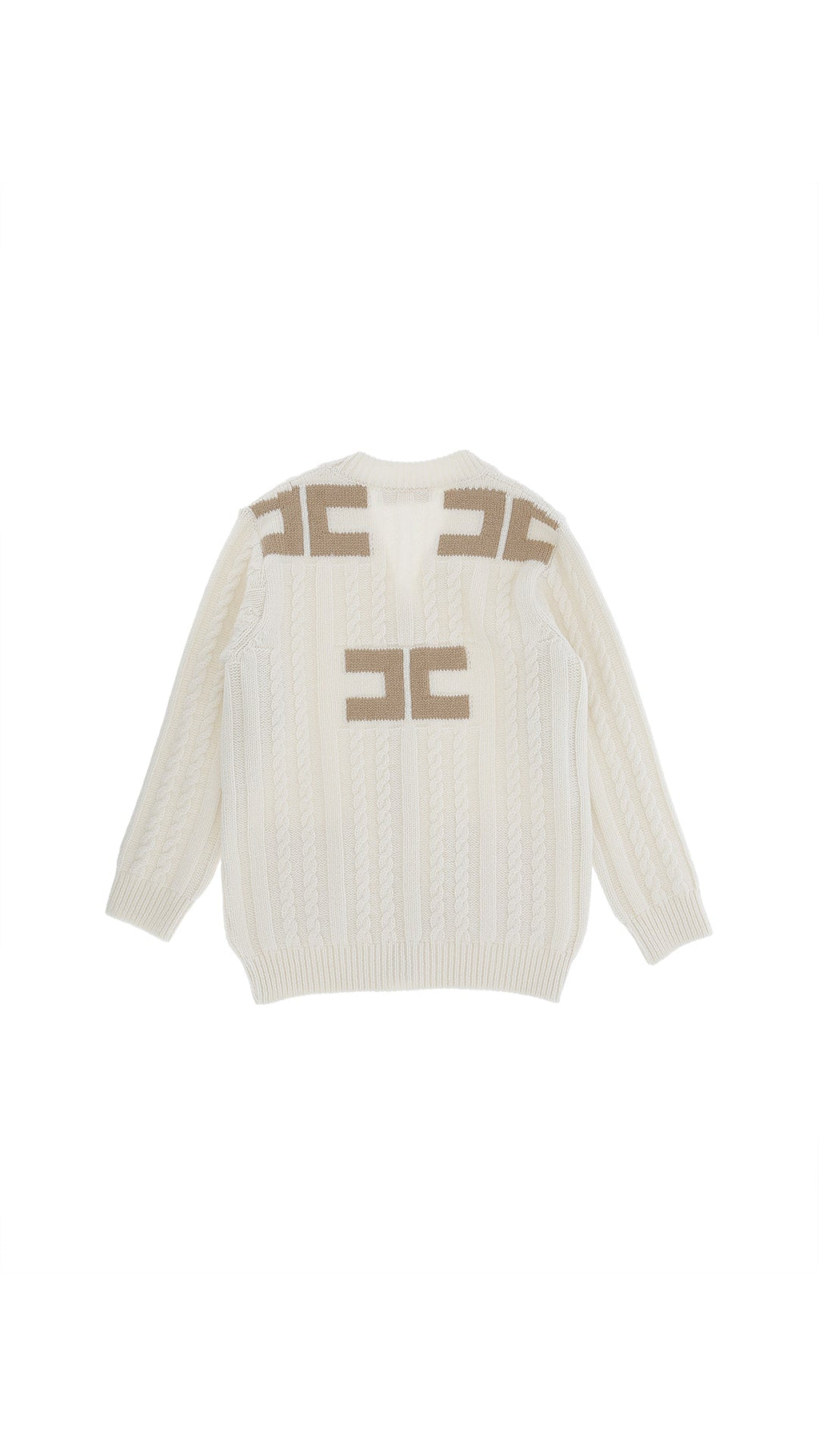 CARDIGAN IN LANA CON LOGO SUL RETRO BEIGE ELISBETTA FRANCHI - Angel Luxury