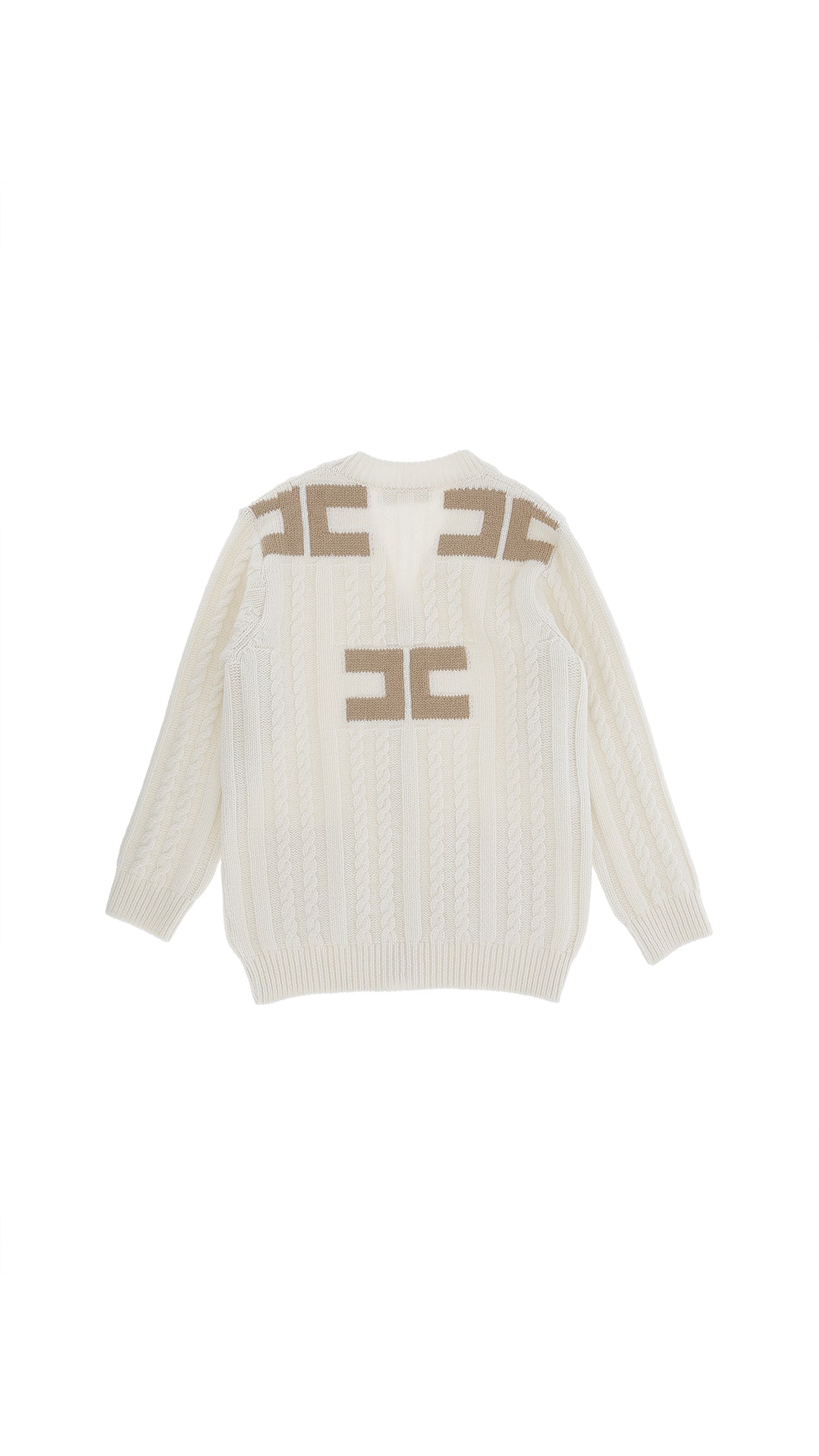 CARDIGAN IN LANA CON LOGO SUL RETRO BEIGE ELISBETTA FRANCHI - Angel Luxury