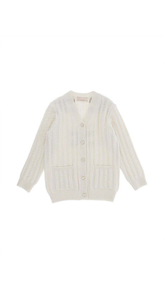 CARDIGAN IN LANA CON LOGO SUL RETRO BEIGE ELISBETTA FRANCHI - Angel Luxury