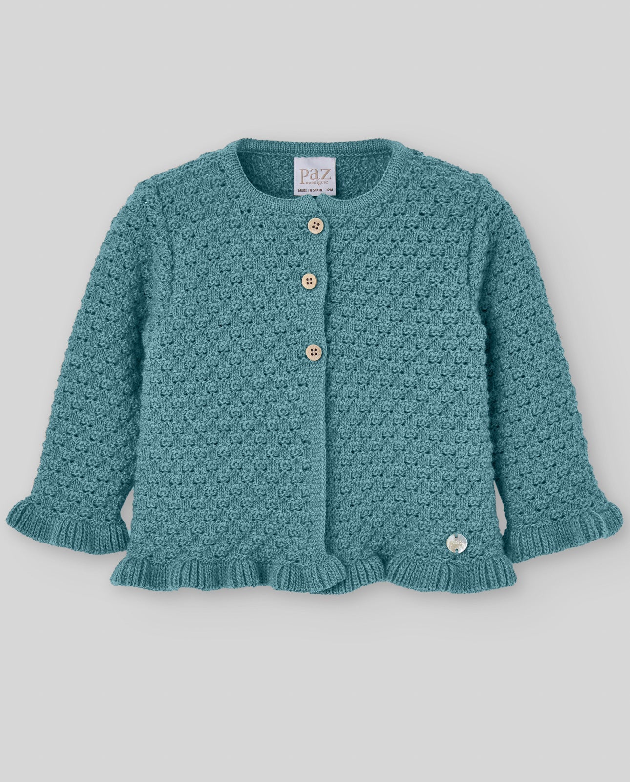 CARDIGAN IN LANA CON VOLANT VERDE ABETO PAZ RODRIGUEZ - Angel Luxury