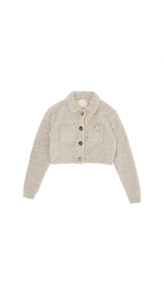 CARDIGAN IN TRICOT EFFETTO CINIGLIA BEIGE ELISABETTA FRANCHI - Angel Luxury