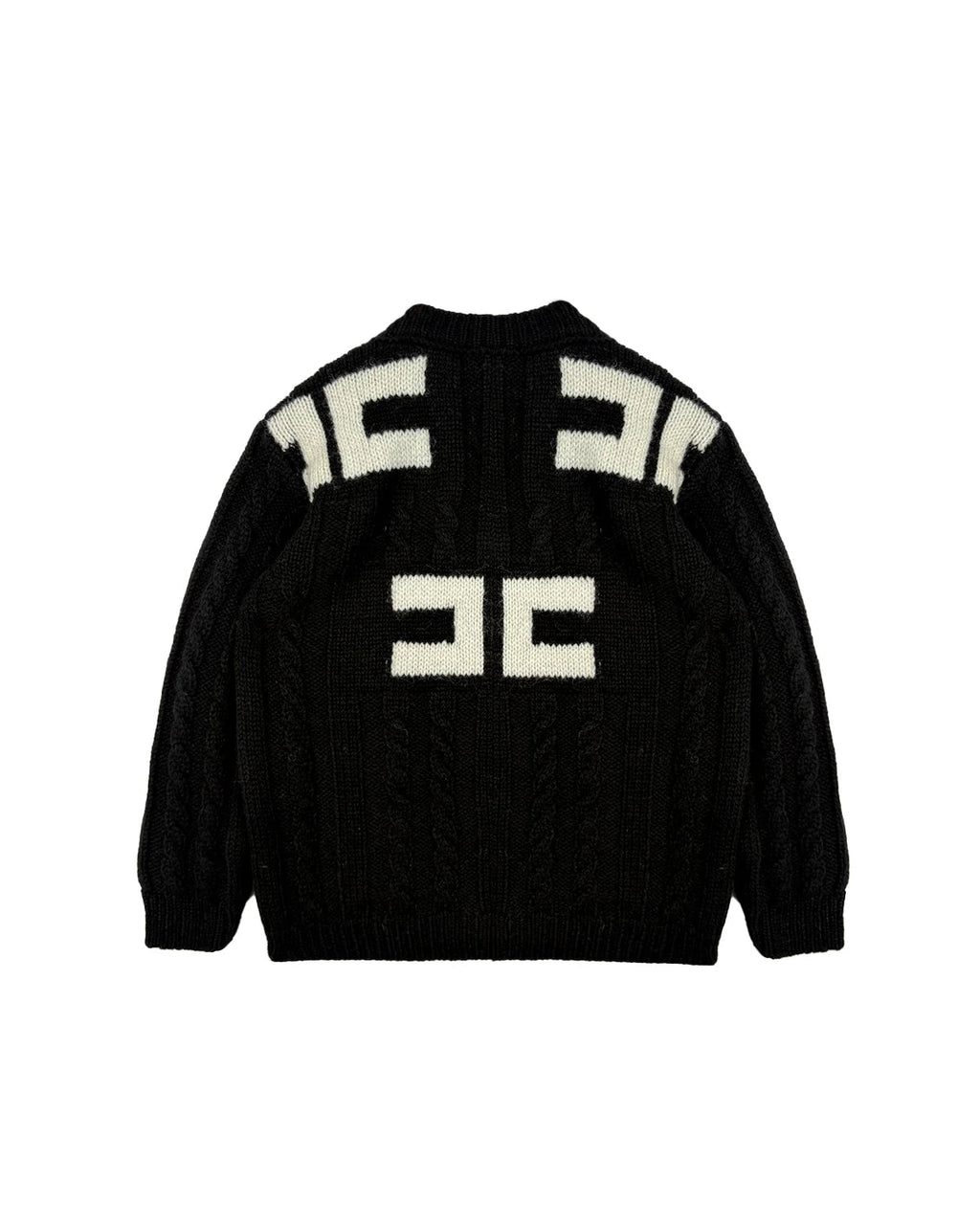 CARDIGAN NERO CON LOGO BIANCO SUL RETRO ELISABETTA FRANCHI - Angel Luxury
