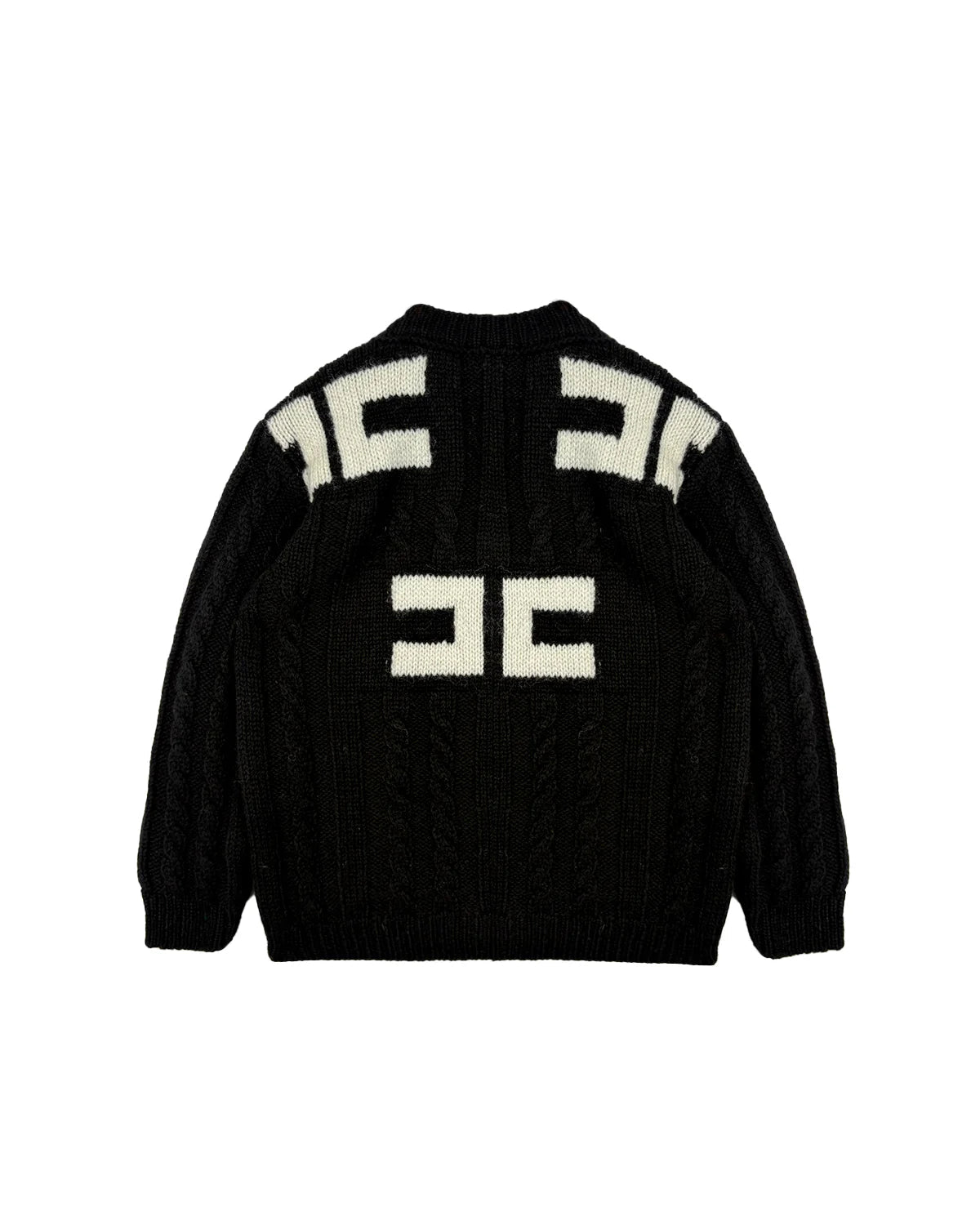 CARDIGAN NERO CON LOGO BIANCO SUL RETRO ELISABETTA FRANCHI - Angel Luxury