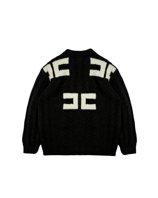 CARDIGAN NERO CON LOGO BIANCO SUL RETRO ELISABETTA FRANCHI - Angel Luxury