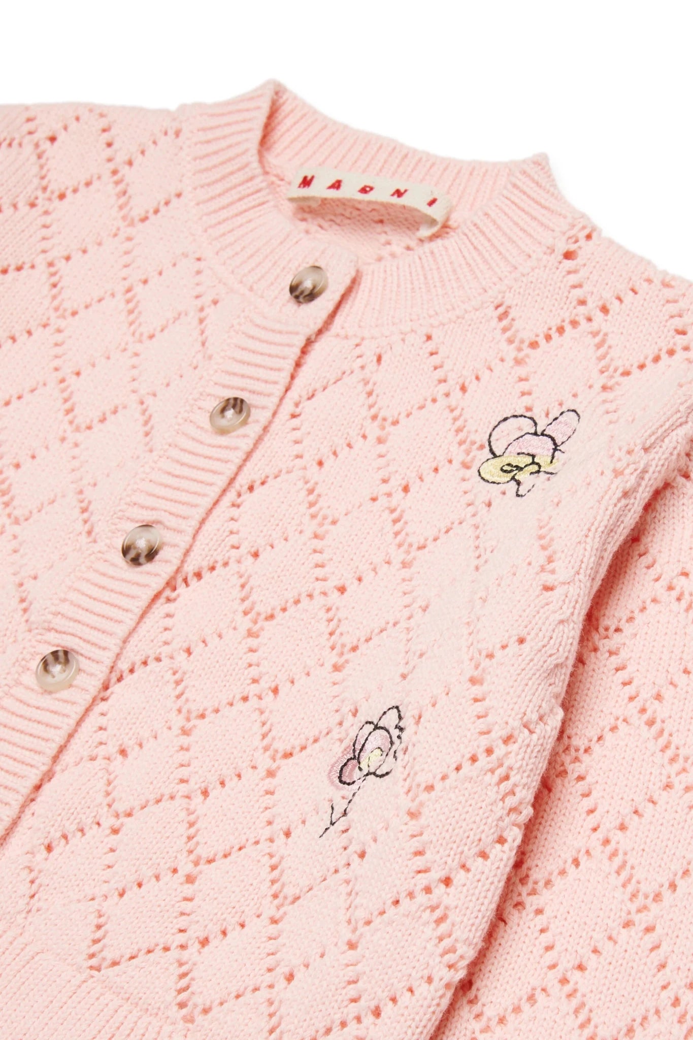 CARDIGAN RICAMATO ROSA CON LOGO NERO MARNI - Angel Luxury