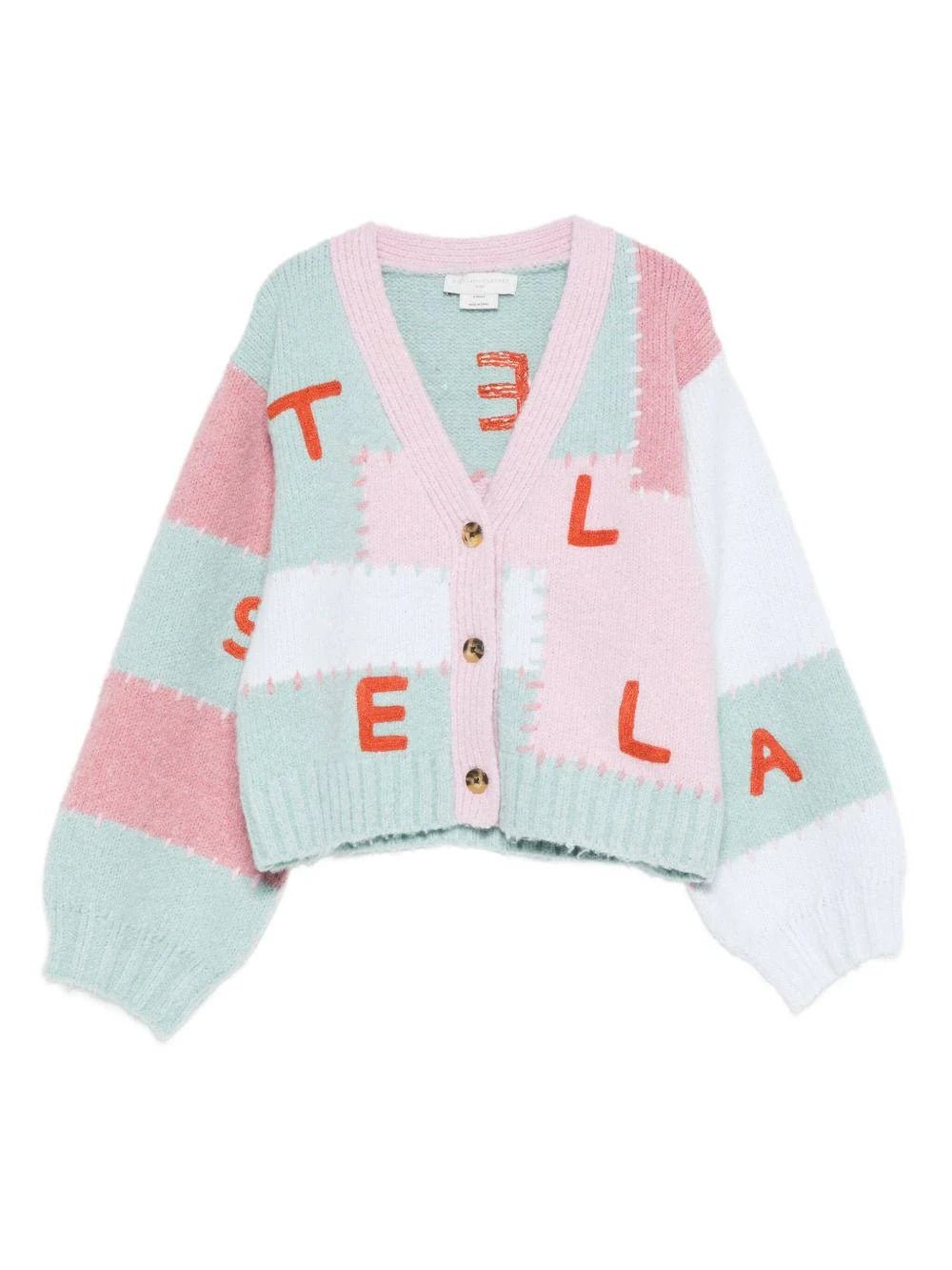 CARDIGAN ROSA/VERDE ACQUA CON LOGO ROSSO STELLA MCCARTNEY - Angel Luxury