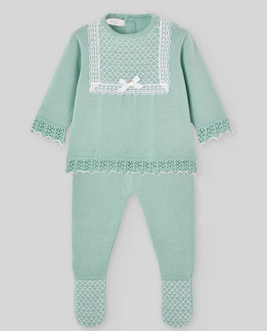 COMPLETO 2PZ NEONATA VERDE PAZ RODRIGUEZ - Angel Luxury