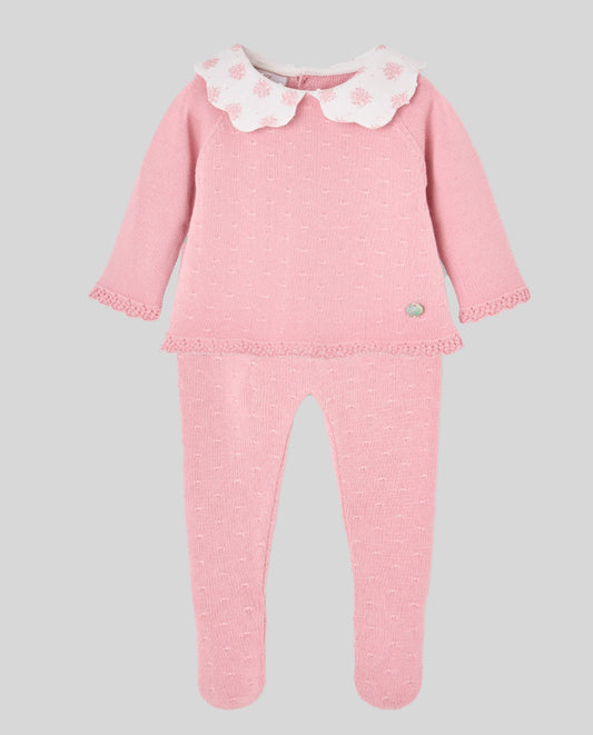 COMPLETO 2PZ ROSA CON COLLETTO RICAMATO PAZ RODRIGUEZ - Angel Luxury
