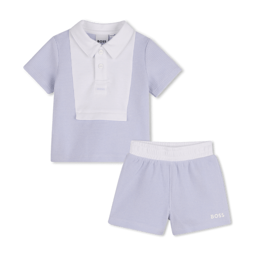 COMPLETO AZZURRO POLO + BERMUDA CON LOGO BIANCO BOSS - Angel Luxury