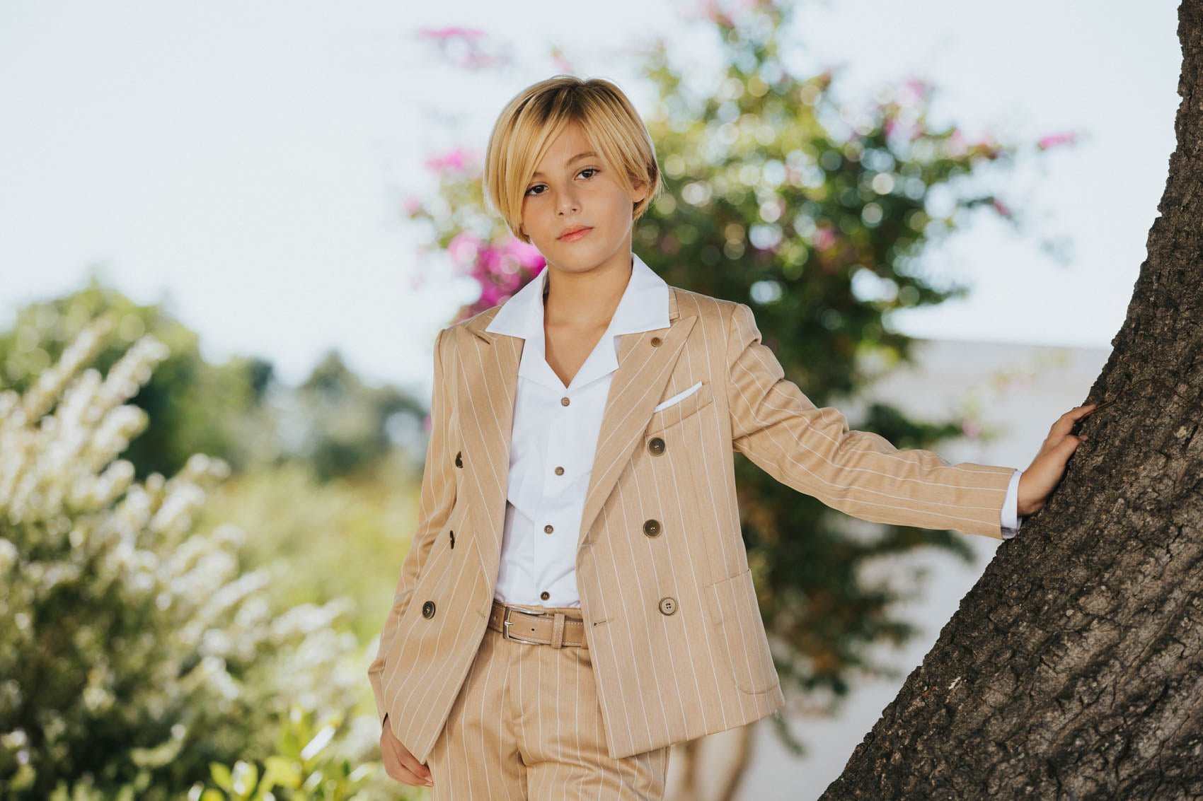 COMPLETO BEIGE A RIGHE COLORI CHIARI - Angel Luxury