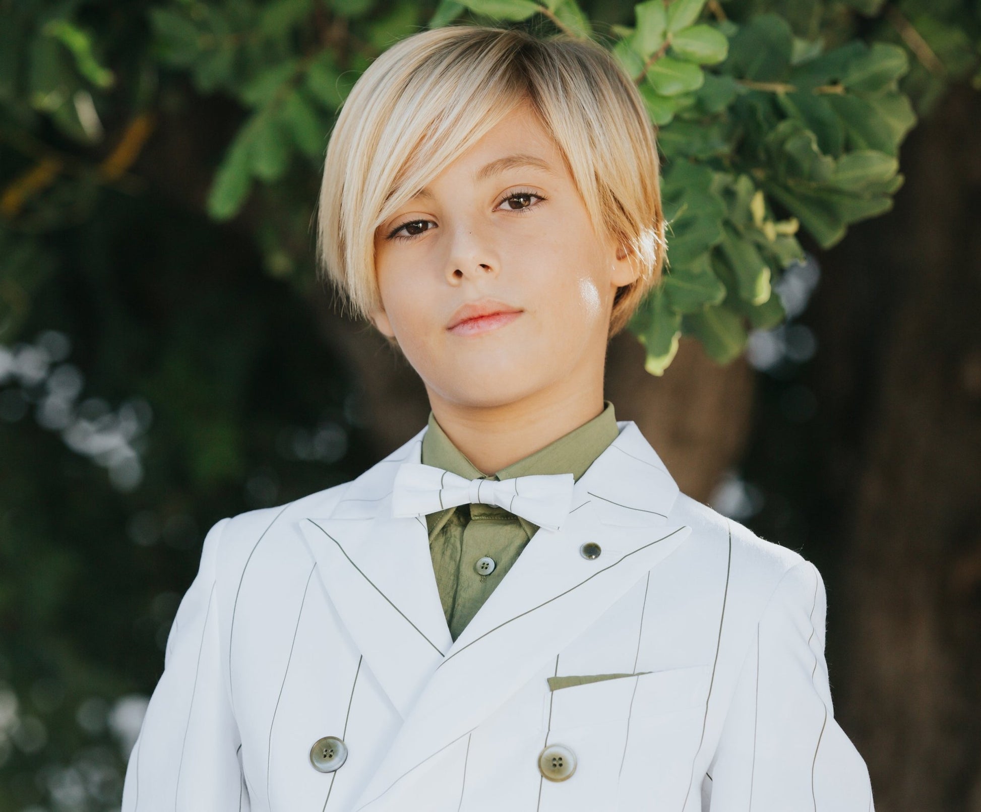 COMPLETO BIANCO/VERDE A RIGHE COLORI CHIARI - Angel Luxury