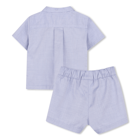 COMPLETO CAMICIA + BERMUDA IN COTONE BLU CHIARO CON LOGO BIANCO BOSS - Angel Luxury