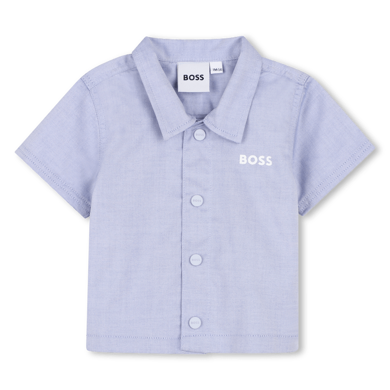 COMPLETO CAMICIA + BERMUDA IN COTONE BLU CHIARO CON LOGO BIANCO BOSS - Angel Luxury