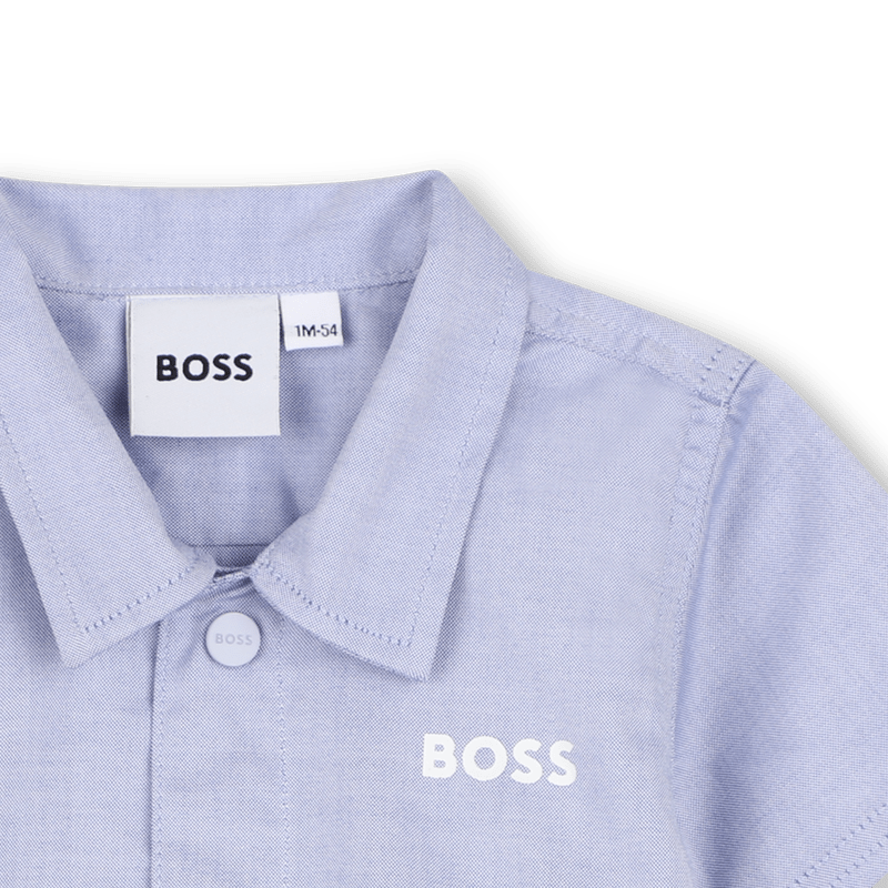 COMPLETO CAMICIA + BERMUDA IN COTONE BLU CHIARO CON LOGO BIANCO BOSS - Angel Luxury