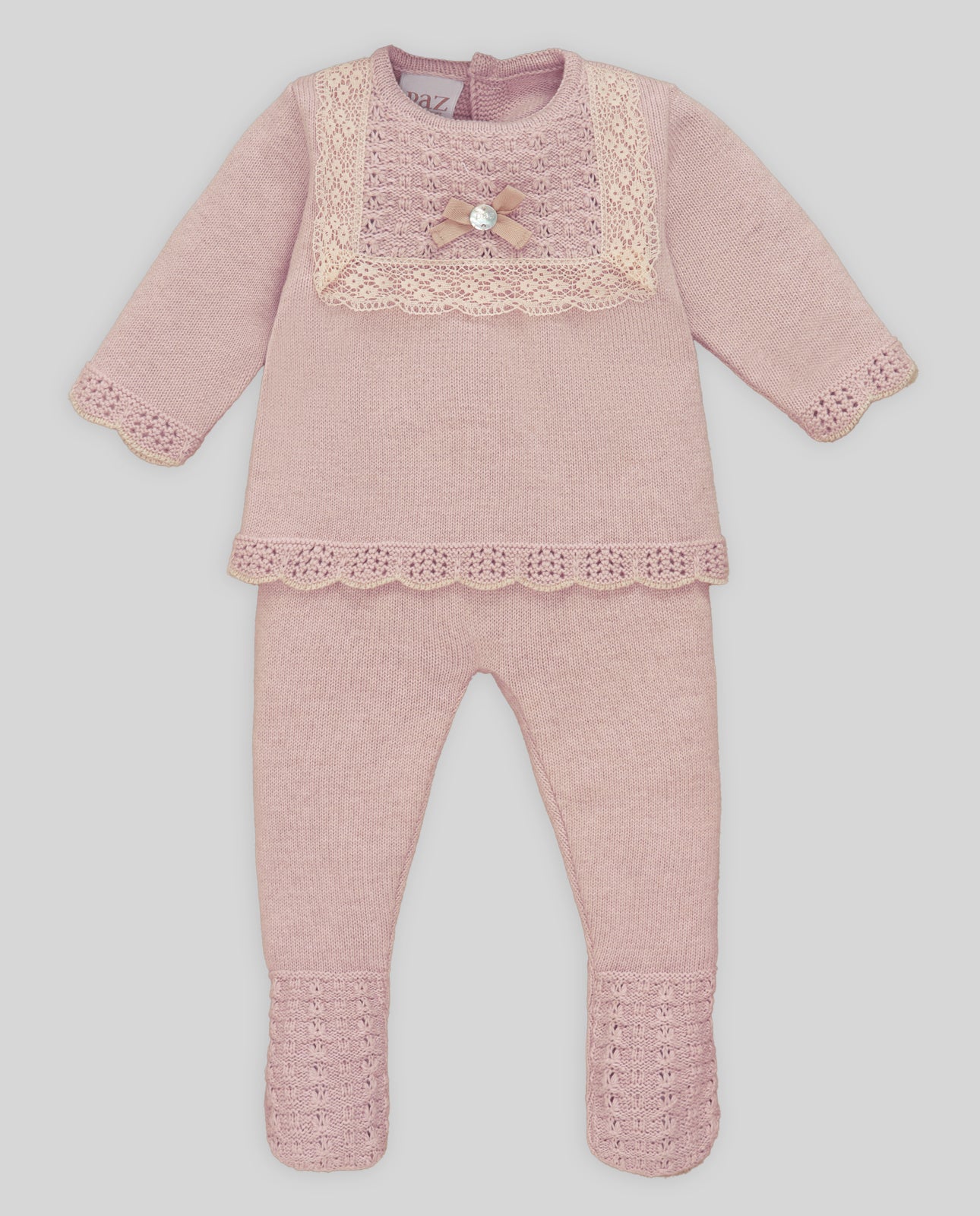 COMPLETO MAGLIA CON RICAMO+ GHETTINO ROSA PALO/AVENA PAZ RODRIGUEZ - Angel Luxury