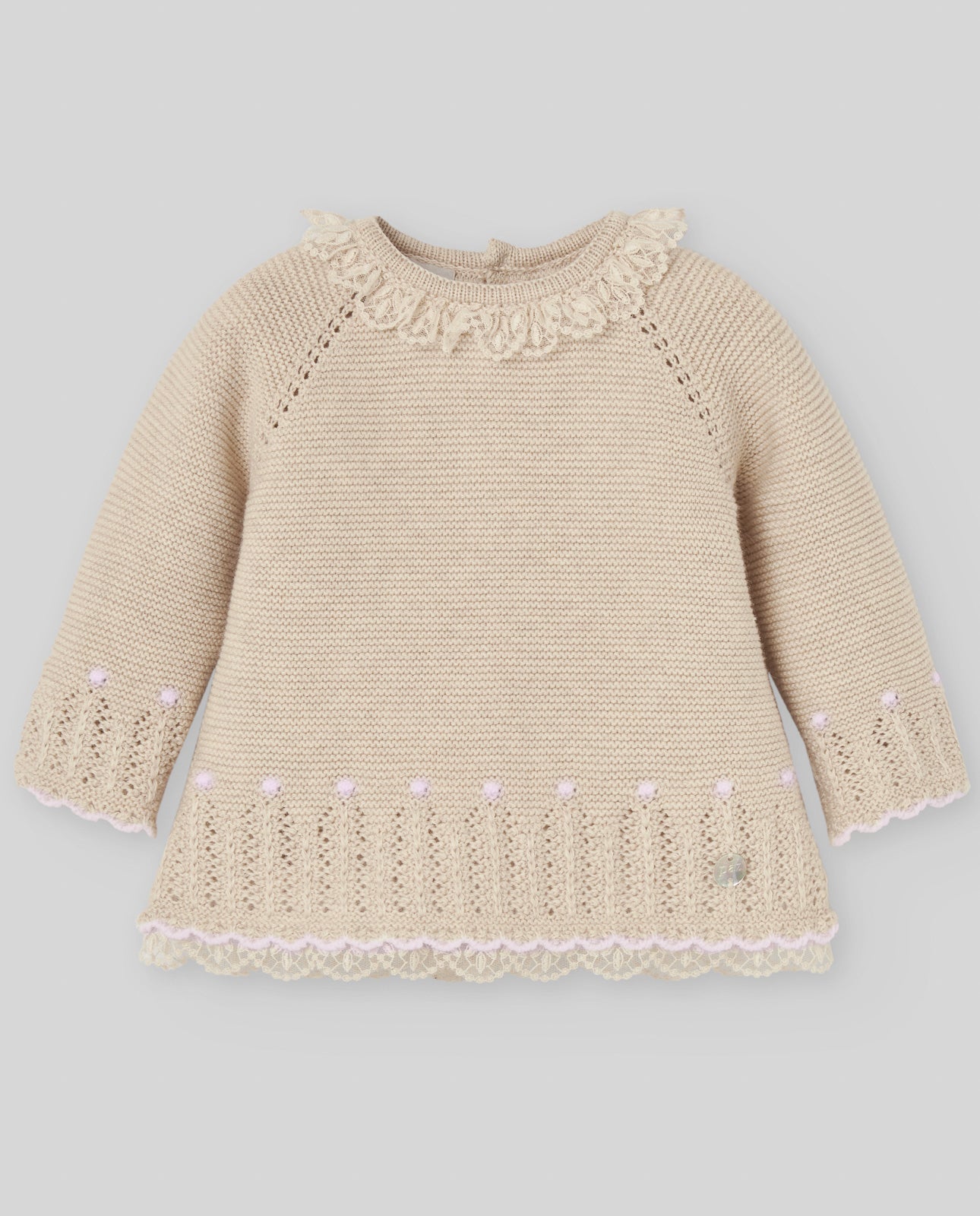 COMPLETO NEONATA MAGLIA+ GHETTINO AVENA/ROSA PAZ RODRIGUEZ - Angel Luxury