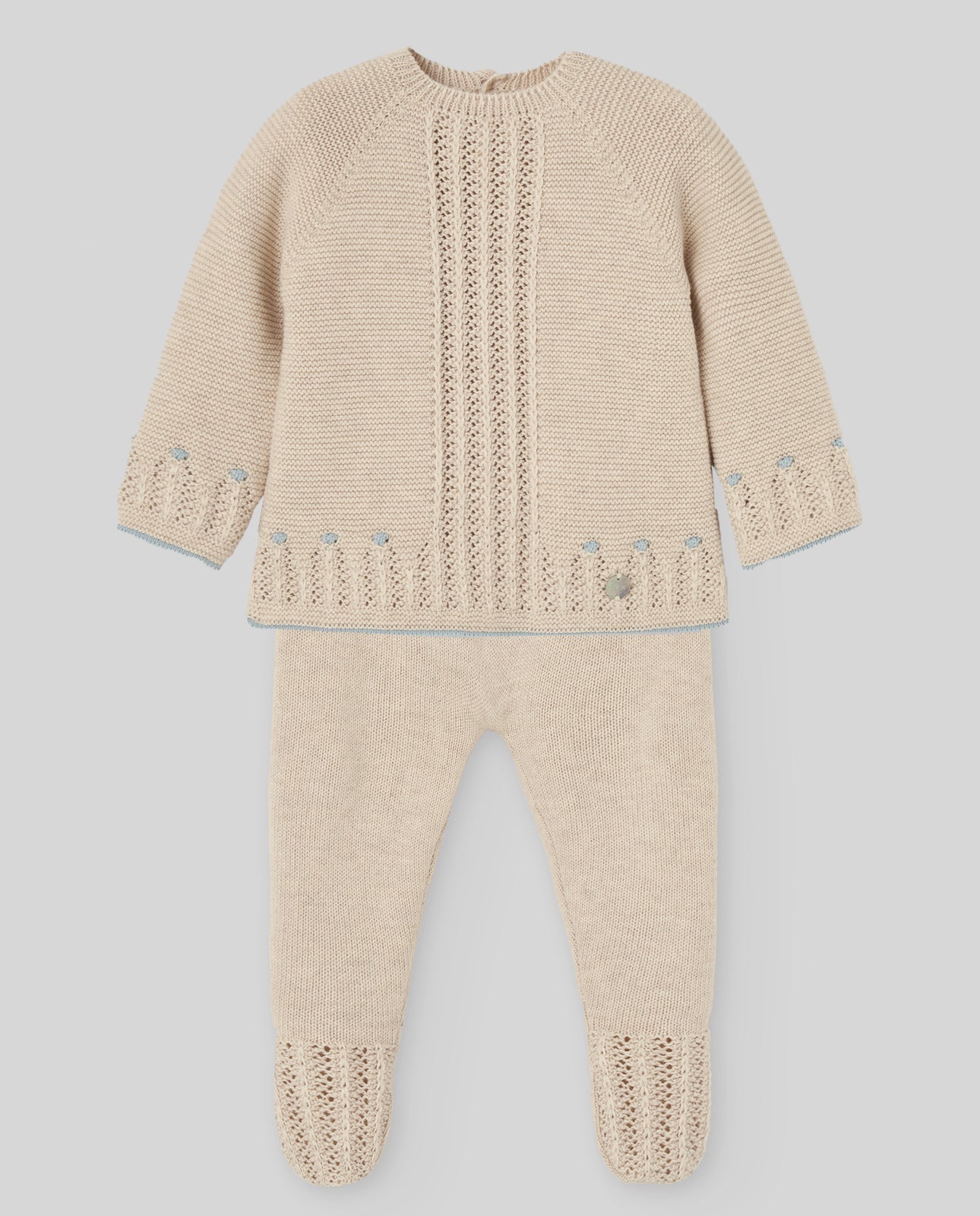 COMPLETO NEONATO MAGLIA+GHETTINO AVENA/AZZURRO PAZ RODRIGUEZ - Angel Luxury