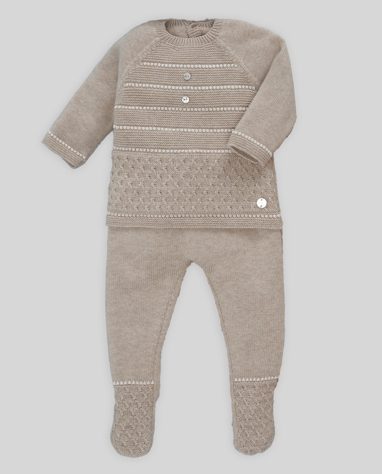 COMPLETO PER NEONATO BEIGE MAGLIA+GHETTINO PAZ RODRIGUEZ - Angel Luxury