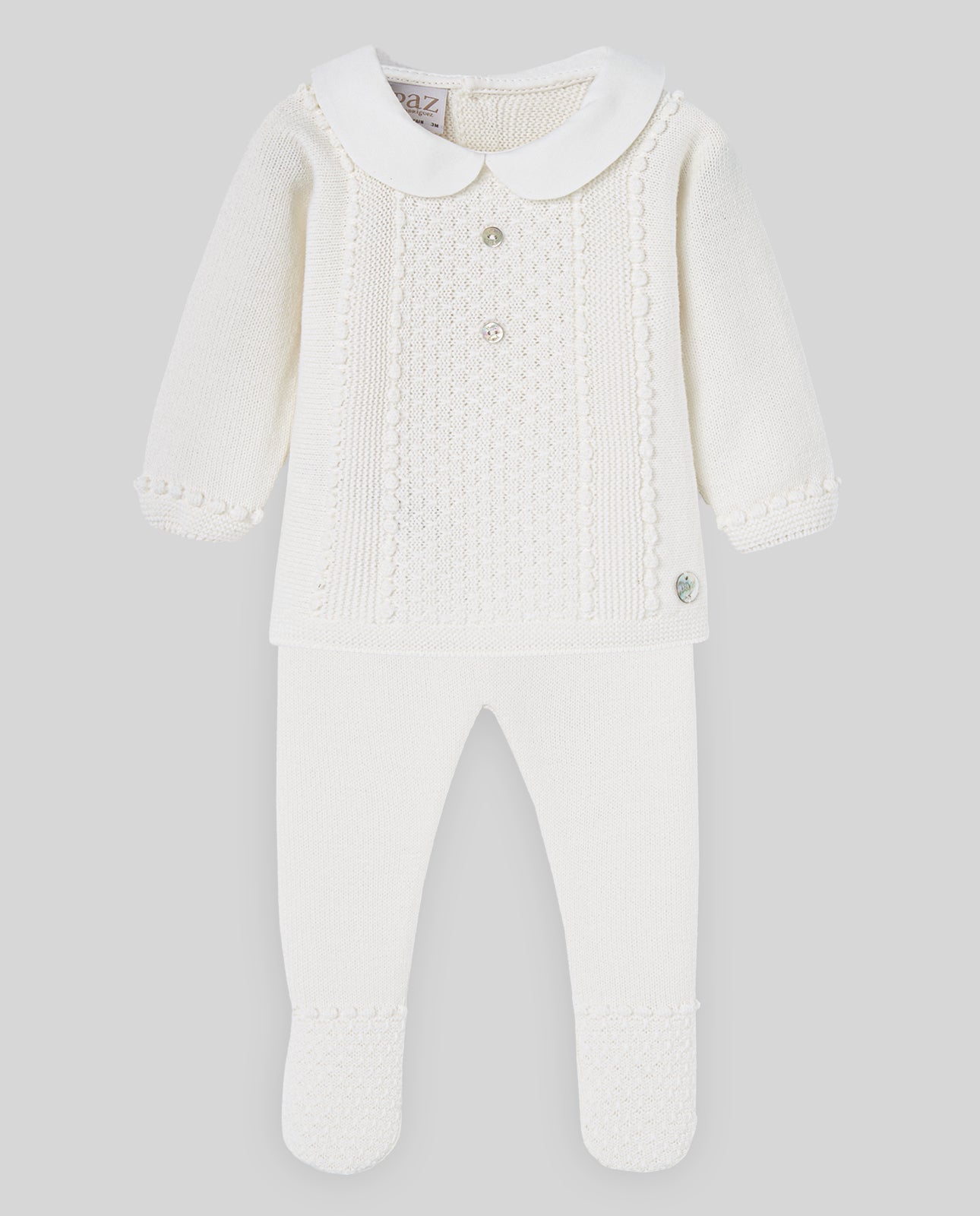 COMPLETO PER NEONATO MAGLIA+GHETTINO CREMA PAZ RODRIGUEZ - Angel Luxury