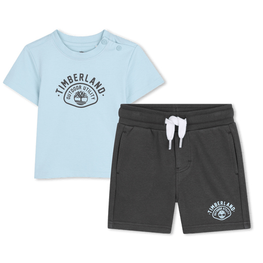 COMPLETO T - SHIRT AZZURRA + BERMUDA GRIGIO CON LOGO TIMBERLAND - Angel Luxury