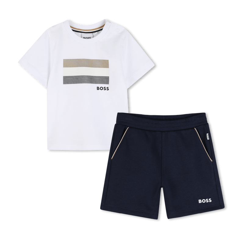 COMPLETO T - SHIRT BIANCA + BERMUDA BLU CON LOGO BOSS - Angel Luxury