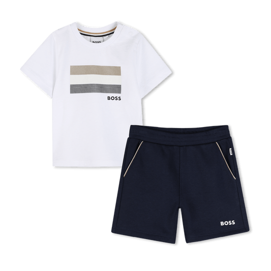 COMPLETO T - SHIRT BIANCA + BERMUDA BLU CON LOGO BOSS - Angel Luxury