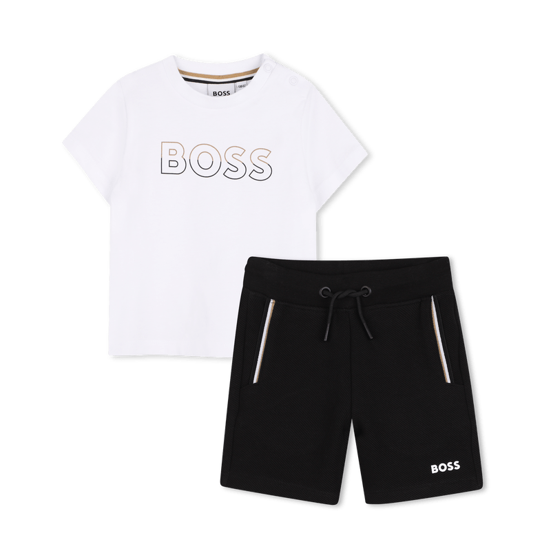 COMPLETO T - SHIRT BIANCA + BERMUDA NERO CON LOGO BEIGE - NERO BOSS - Angel Luxury