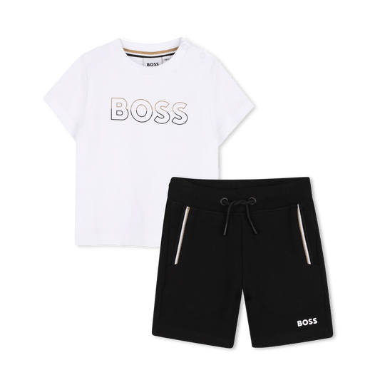 COMPLETO T - SHIRT BIANCA + BERMUDA NERO CON LOGO BEIGE - NERO BOSS - Angel Luxury