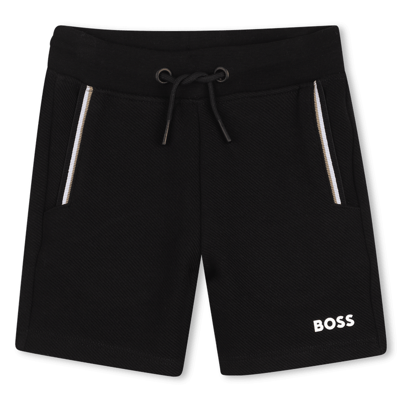 COMPLETO T - SHIRT BIANCA + BERMUDA NERO CON LOGO BEIGE - NERO BOSS - Angel Luxury