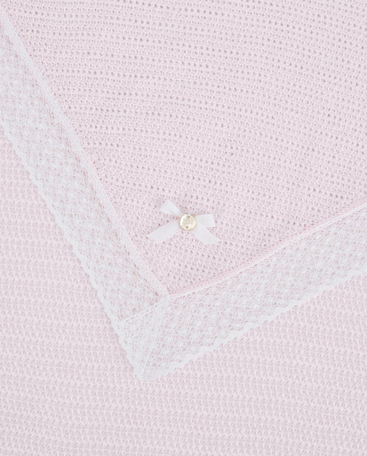 COPERTA ROSA CON BORDO MERLETTATO BIANCO PAZ RODRIGUEZ - Angel Luxury