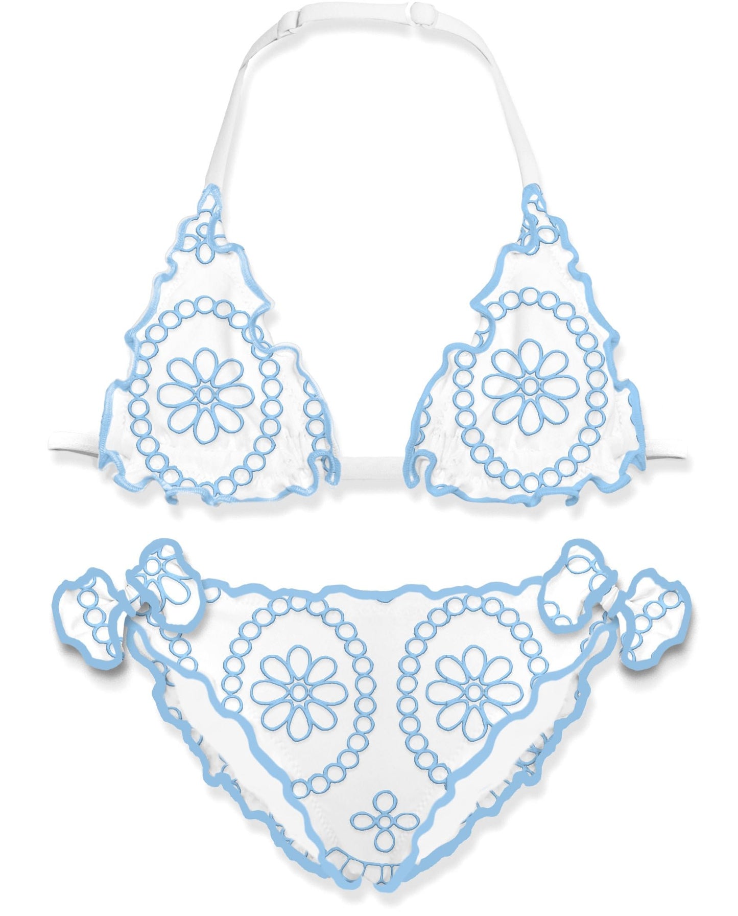 COSTUME 2PZ IN PIZZO SANGALLO BIANCO E AZZURRO MC2 SAINT BARTH - Angel Luxury