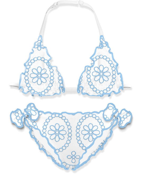 COSTUME 2PZ IN PIZZO SANGALLO BIANCO E AZZURRO MC2 SAINT BARTH - Angel Luxury