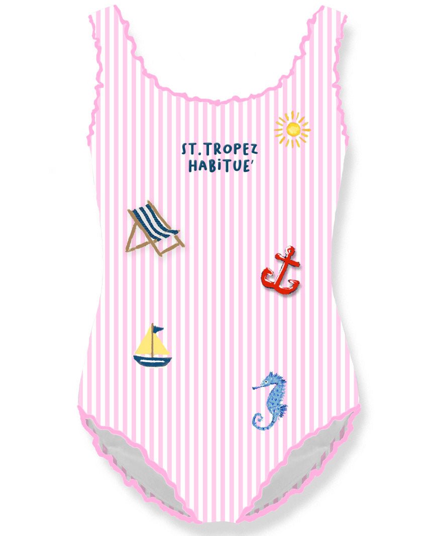 COSTUME MC2 SAINT BARTH INTERO A RIGHE BIACHE E ROSA CON STAMPA ST.TROPEZ - Angel Luxury