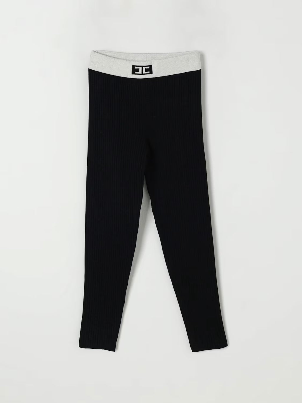 LEGGINGS IN TRICOT NERO CON BANDA BIANCA LOGATO ELISABETTA FRANCHI
