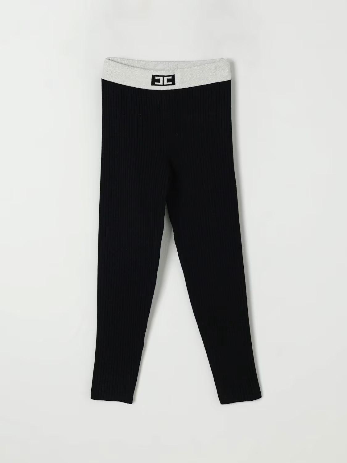 LEGGINGS IN TRICOT NERO CON BANDA BIANCA LOGATO ELISABETTA FRANCHI